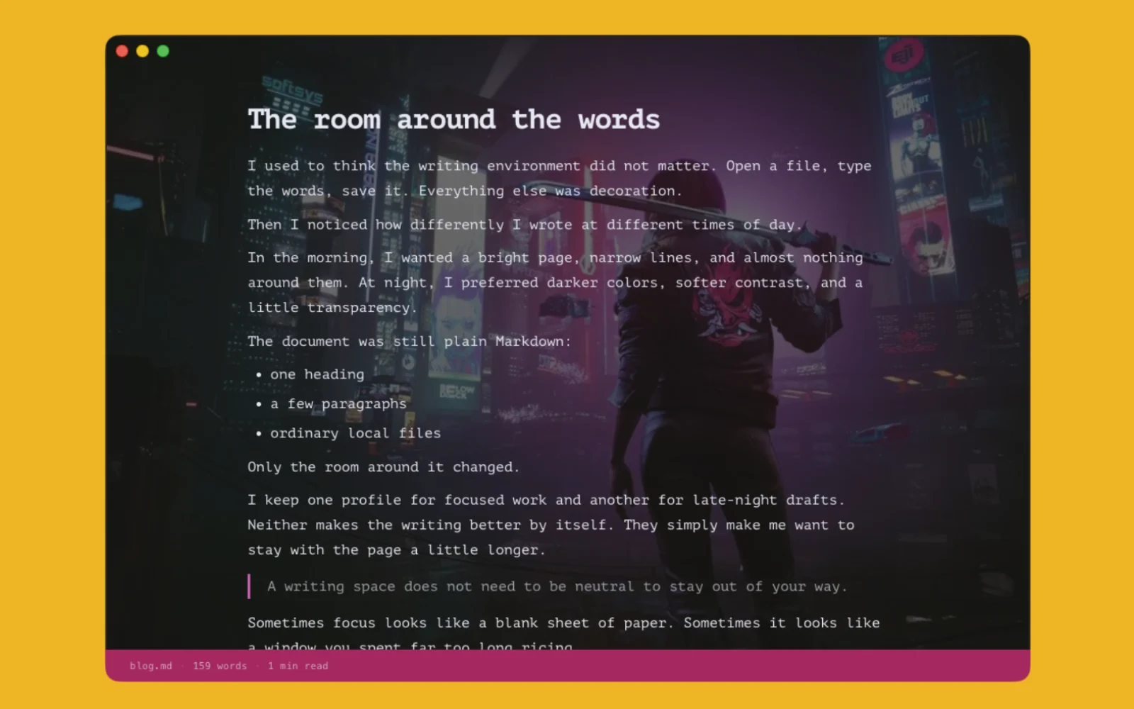 Write.md customized with a distinct user-created appearance profile