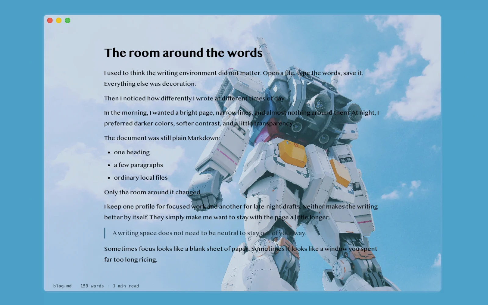 Write.md customized with a fourth user-created appearance profile