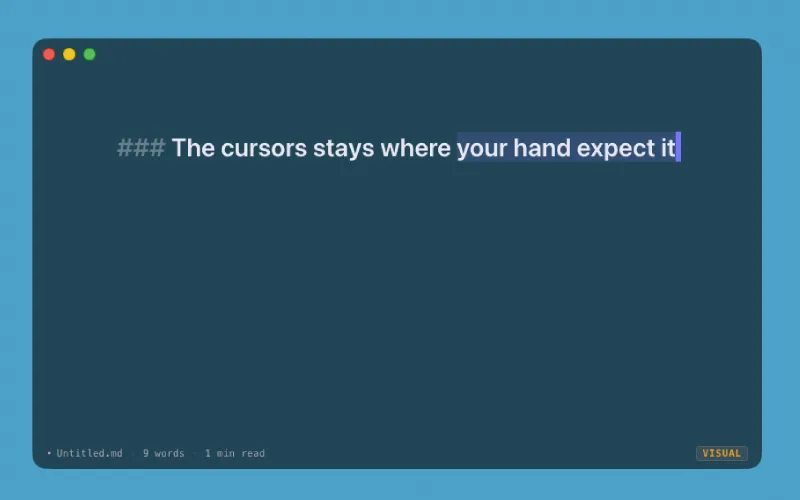 Write.md editing a Markdown document with Vim mode enabled
